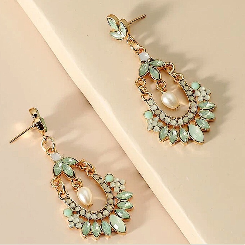 2 FOR $20 Pearl & Gemstone Decor Drop Earrings - Picture 3 of 4